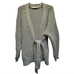 Soft Zara Pale Green Oversized Cardigan Sweater with Belt - Size S